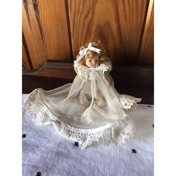 Small Bisque Baby Doll Angel Jointed Limbs Tulle Crochet Dress 6.5” READ - Picture 1 of 15